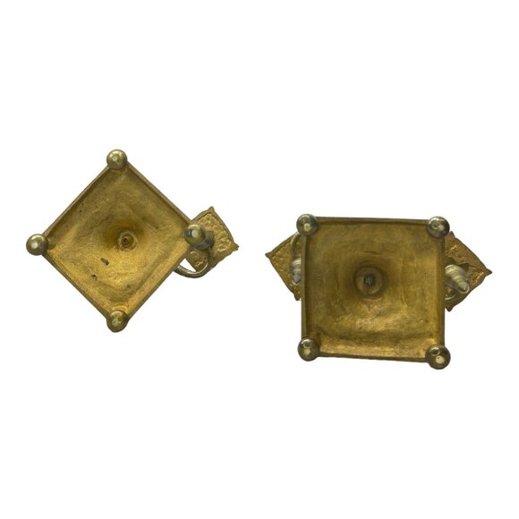 Pair of Antique Brass Asian Dragon/ Koi Fish Double Candle Holders 7" H x 8" W - Picture 4 of 12